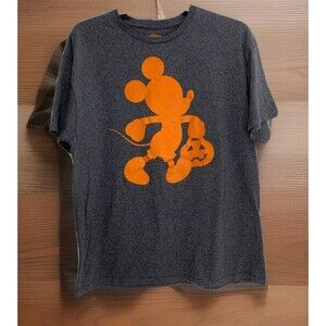 Disney Mickey Mouse Halloween Pumpkin Logo Adult Gray Graphic Shirt XL